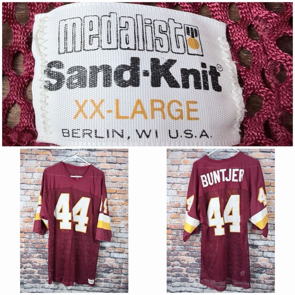 Medalist Sand-Knit XXL Vintage 80s Washington Redskins #44 BUNTJER Nylon Jersey